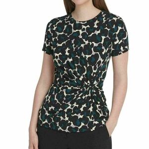 DKNY Animal Print Side Knot Cap Sleeve Women’s Blouse